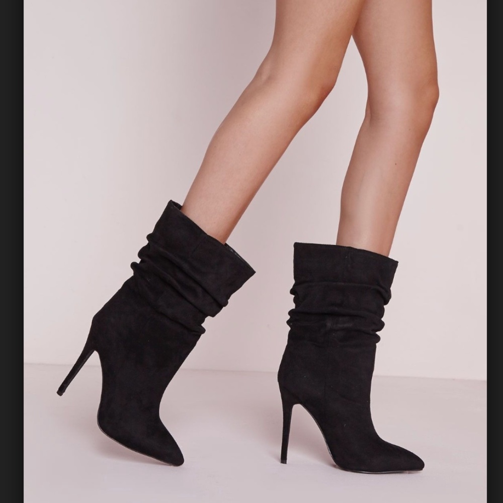 Ruched pointed toe ankle boots black
